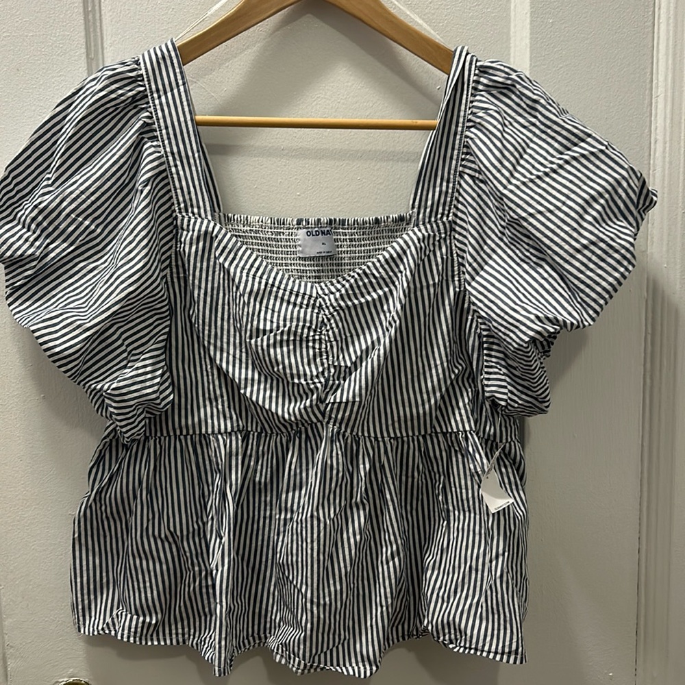 NWT Old Navy Blue Striped Peasant Blouse